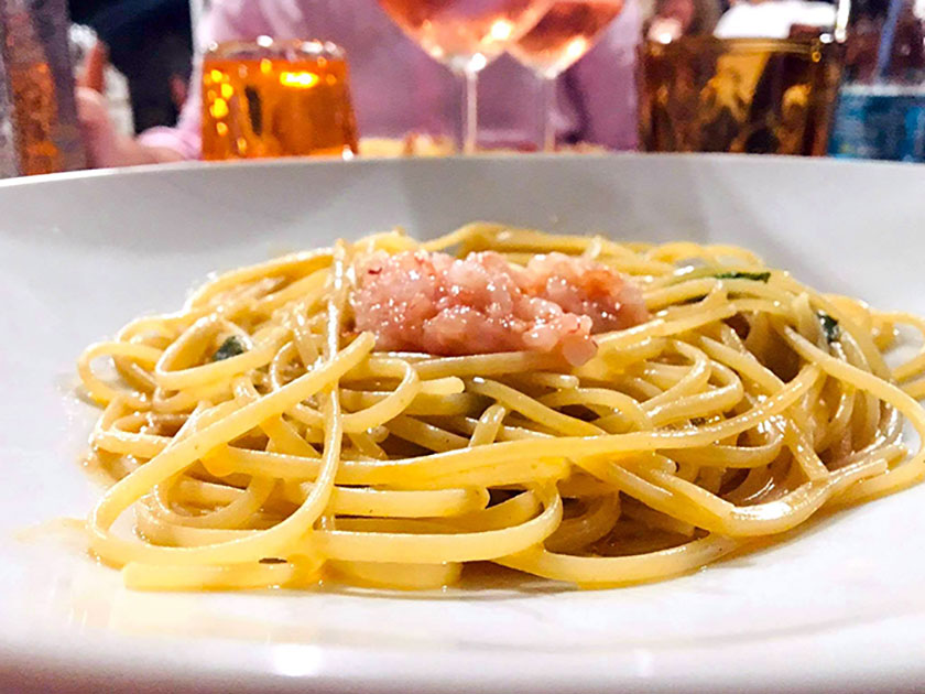 Spaghetti con battuto di gambero rosso