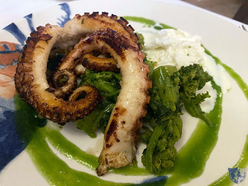 Polpo arrosto con cime di rape e stracciatella