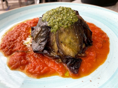 Dante Macelleria Braceria. Durazzano (Bn) - Tortino-di-melanzane-ripieno-di-tagliolini-con-datterini-pesto-e-mozzarella