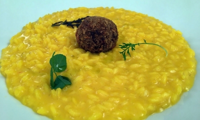 Ristorante Morese. Mercato San Severino (Sa) - Risotto con pistilli di zafferano e crocché di ragù napoletano