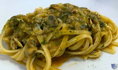 Hosteria Le Gourmet. Sperone (Av) - Linguine con 'nduja, vongole, cipollotto e formaggio Fiore Sardo