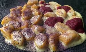 Zest. Caiazzo (Ce) - Gnocchi di zucca  mantecati con gorgonzola DOP, crema di radicchio trevigiano e polvere di cavolo viola 