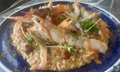 Arte Gusto. Bellizzi (Sa) - Risotto acquerello alla pescatora con crostacei cotti e crudi e pomodoro arrosto