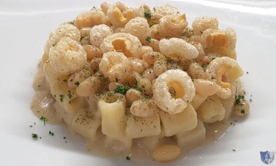 Tubetti con fagioli del Fortore e cotica fritta 